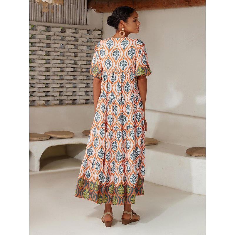 Satin Rainbow Totem Print Swing Maxi Dress4