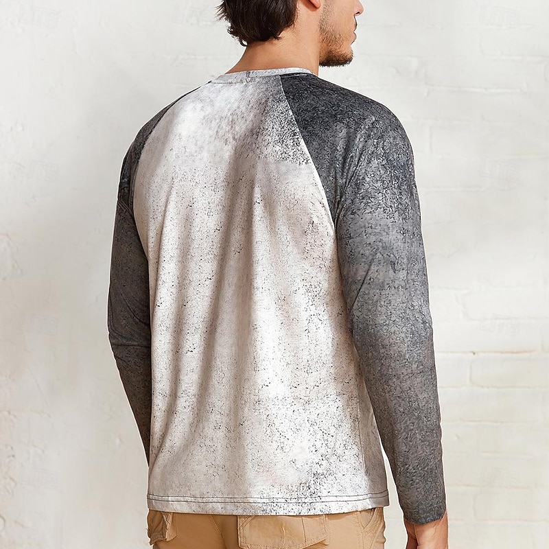 T shirt Tee Henley Shirt Graphic Prints Motorcycle Henley Clothing Apparel Outdoor Casual Long Sleeve Button-Down Print Stylish Lightweight Vintage Sixties Grey And White4