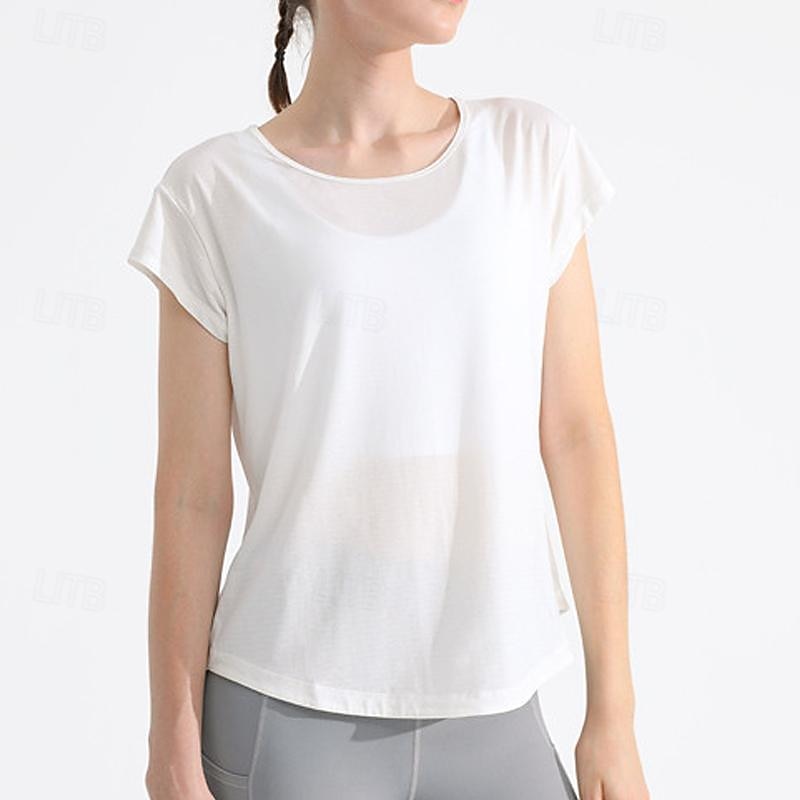 Women's Yoga Top Crew Neck Quick Dry Lightweight Breathable Mesh Short Sleeve Sports Solid Color Tee Tshirt Top For Running Fitness Yoga Loose Fit Activewear4
