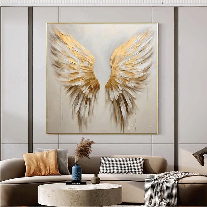 Golden Wing painting 100% Handmade Gold and White Angel Wings oil painting handmade Textured feather Painting Acrylic Abstract Oil Painting Wall Decor Living Room Modern artwork2