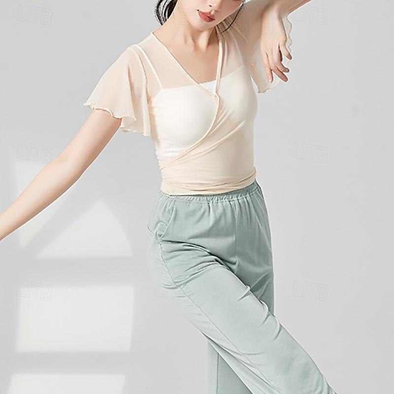 Activewear Top Cinch Cord Pure Color Splicing Women's Performance Training Short Sleeve High Polyester3