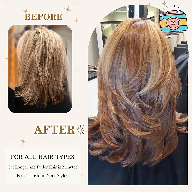 Long Layered Wig Blonde Layered Wigs 16Inch Natural Wave Hair Wig for Women Daily Party Use Fashion Hair Replacement Wigs Synthetic (16Inch, Brown Mixed Blonde#)4