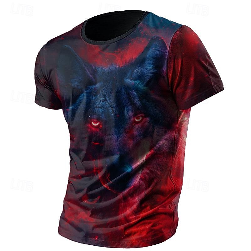 Men's Animal Wolf Flame T Shirt Short Sleeve T shirt 3D Print Crew Neck Shirt Fashion Designer Galaxy Street Sports Outdoor Black 1 Black 3 Black 2 Summer Spring Clothing Apparel S M L XL XXL XXXL2