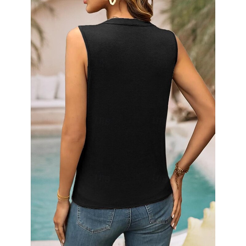 Women's Camisole Tank Top Sleeveless Draped V-Neck Taupe Textured Lightweight Elegant Summer Top Casual to Formal Versatile Wear4