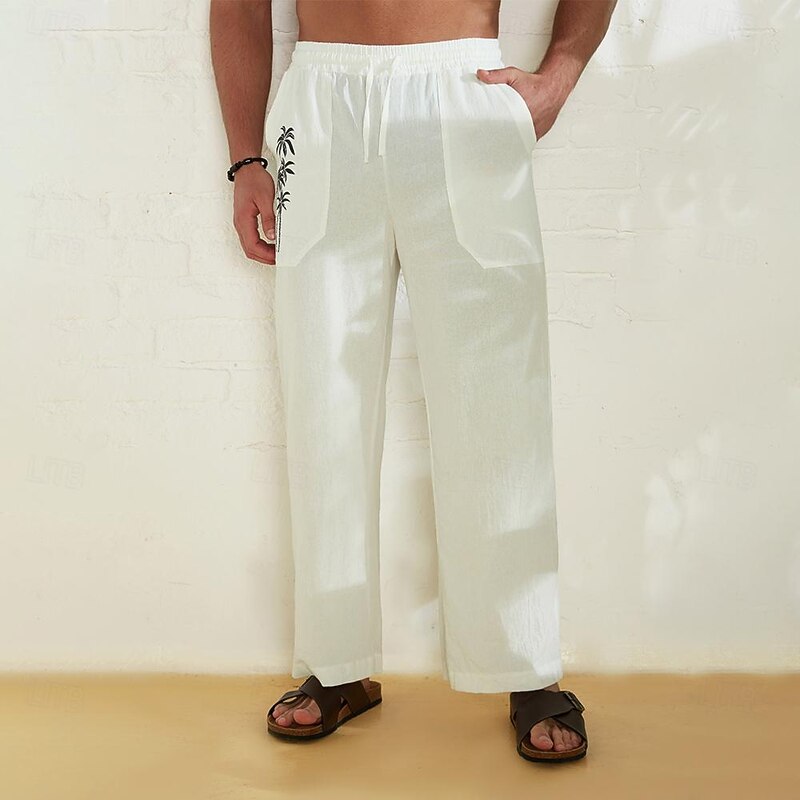 Men's Cotton Pants Hawaiian Bottoms Coconut Tree Graphic Prints Trousers Summer Pants Beach Pants Drawstring Elastic Wais Casual Daily Holiday Streetwear2