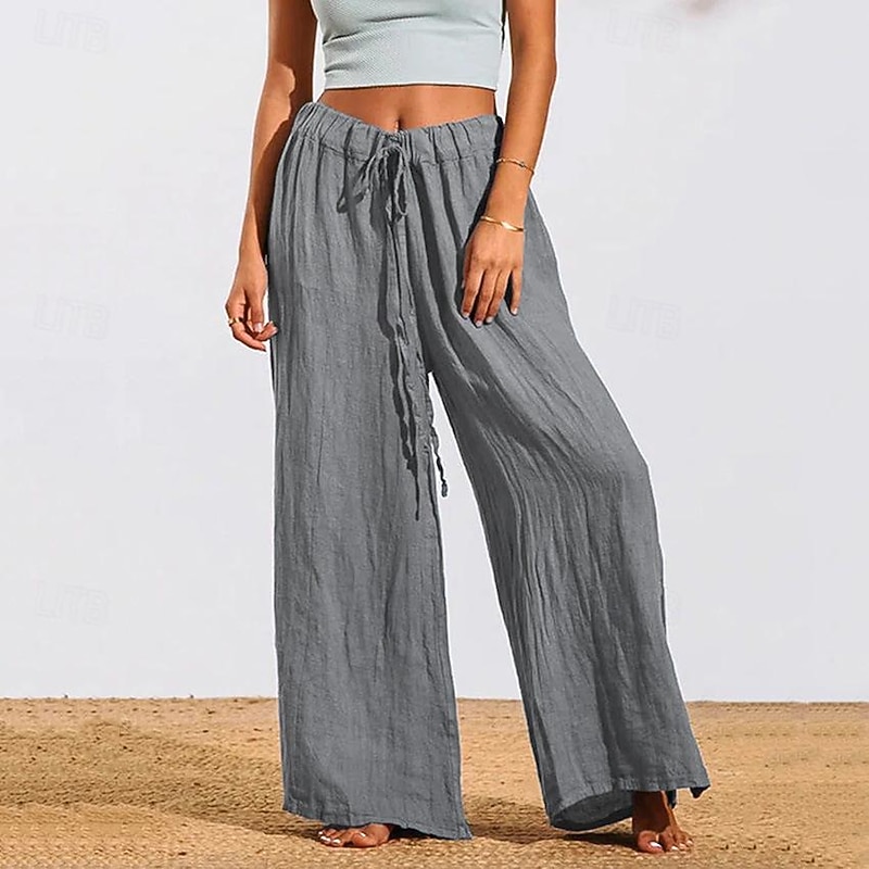 Women's Wide Leg Pants Trousers High Cut High Waist Long Black Summer