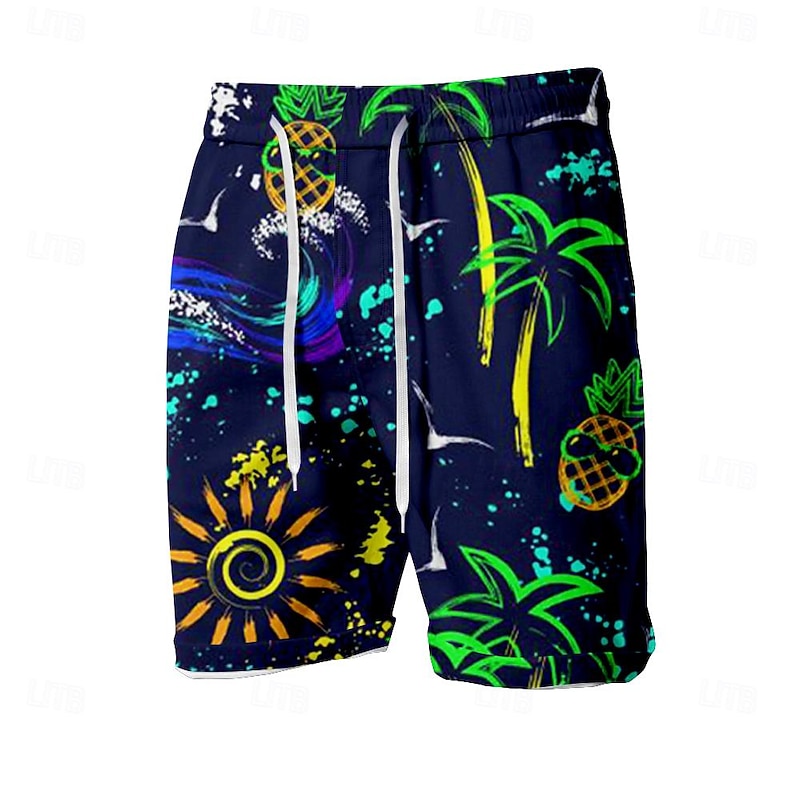 Men's Pineapple Coconut Tree Sun Swim Trunks Swim Shorts Board Shorts Mid Waist Fashion Streetwear Designer Casual Daily Holiday Pocket Drawstring Elastic Waist Designer Clothing Apparel