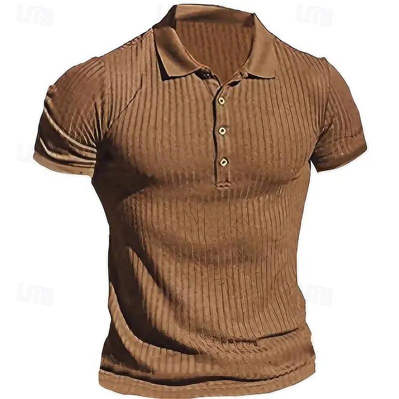 Men's Golf Shirt Golf Polo Work Casual Lapel Short Sleeve Basic Modern Plain Horizontal Stripes Button Spring & Summer Regular Fit White Navy Blue Khaki Light Grey Golf Shirt