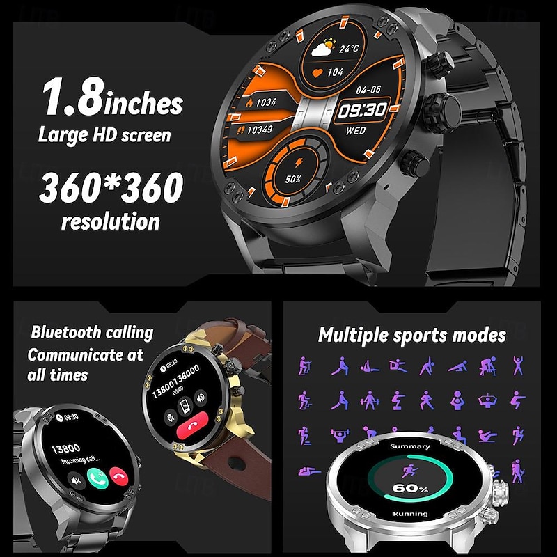 696 T99 Smart Watch 1.8 inch Smart Band Fitness Bracelet Bluetooth Pedometer Call Reminder Sleep Tracker Compatible with Android iOS Men Hands-Free Calls Message Reminder Custom Watch Face IP 67 57mm3
