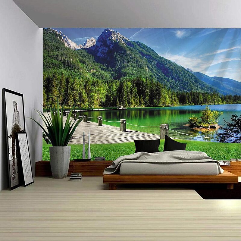 Sunshine Lake Hanging Tapestry Wall Art Large Tapestry Mural Decor Photograph Backdrop Blanket Curtain Home Bedroom Living Room Decoration 8
