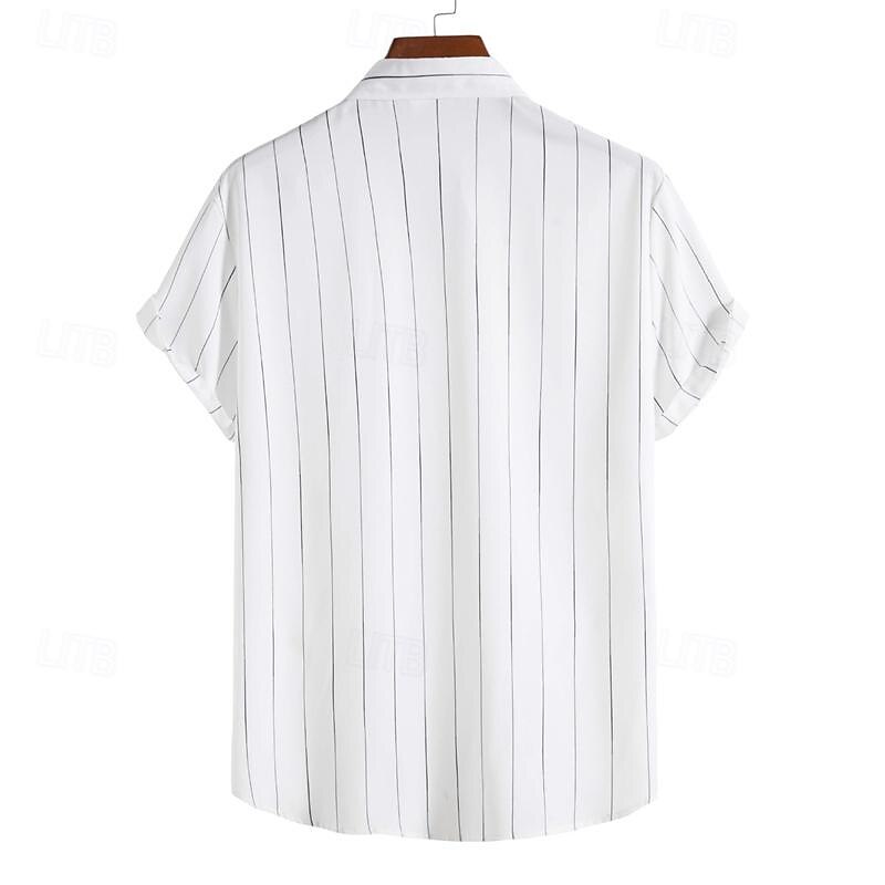 Men's Shirt Summer Shirt Casual Shirt Beach Shirt Button Up Shirt Striped Shirts Black White Blue Green Gray Short Sleeve Stripes Turndown Vacation Hawaiian Clothing Apparel Polyester Fashion Casual3
