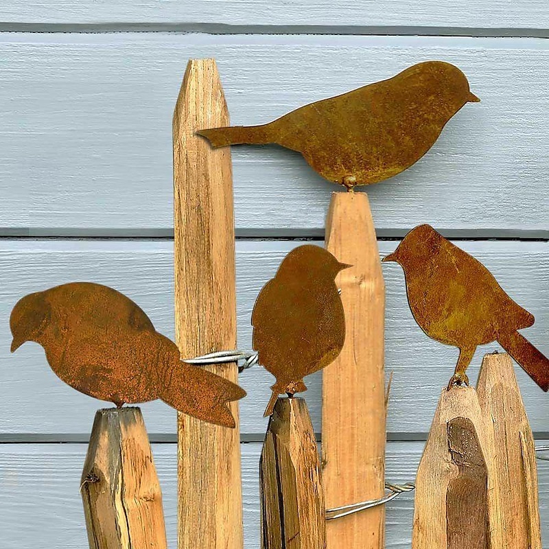 Iron Rusty Birds Ground Stake Set, Garden Decoration Rust Birdie with Screws in Wood, Rust Decoration Garden Stake Rust for Garden Reusable2