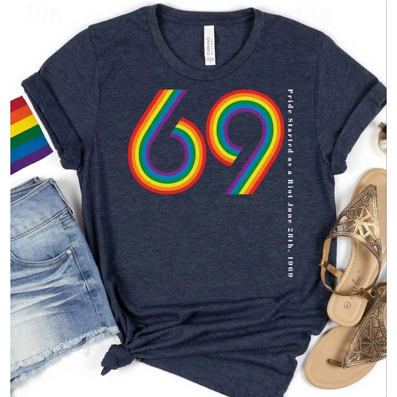 LGBT LGBTQ T-shirt Pride Shirts Rainbow 69 Lesbian Gay For Unisex Adults' Halloween Carnival Masquerade Hot Stamping Pride Parade Pride Month