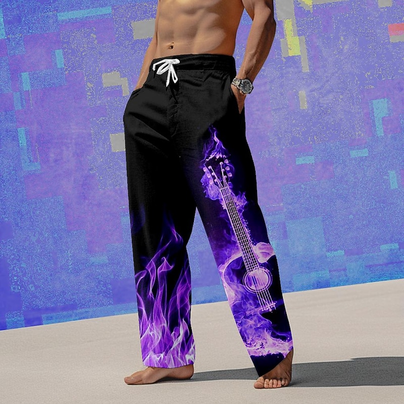 Men's Graphic Casual Pants Mid Waist Holiday Straight Leg Summer Spring 3D Print Purple