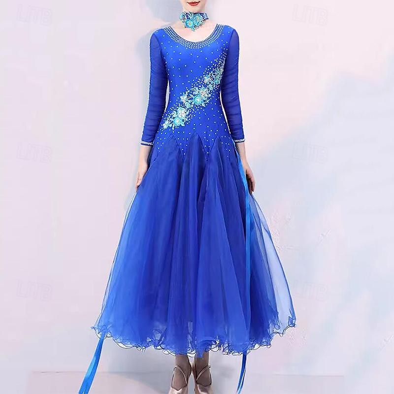 Ballroom Dance Dress Crystals / Rhinestones Women's Performance Party Long Sleeve Elastane