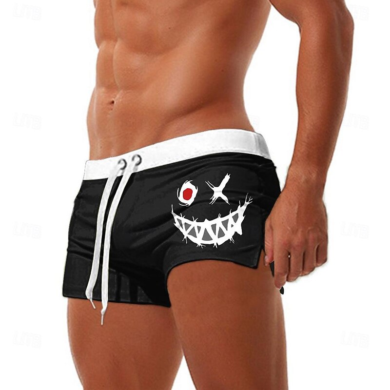 Men's Smile Face Swim Trunks Swim Shorts Board Shorts Mid Waist Fashion Designer Surfing Holiday Beach Drawstring Pocket Elastic Waist Designer Clothing Apparel