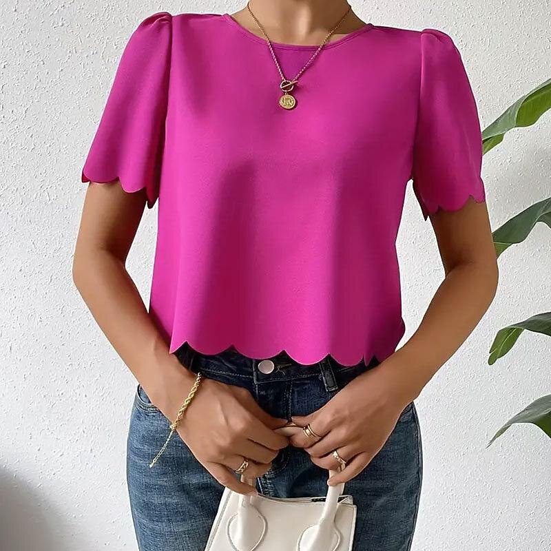 Shirt Blouse Women's Dusty Rose Blue Orange Plain Sexy Street Daily Fashion Round Neck Regular Fit S2
