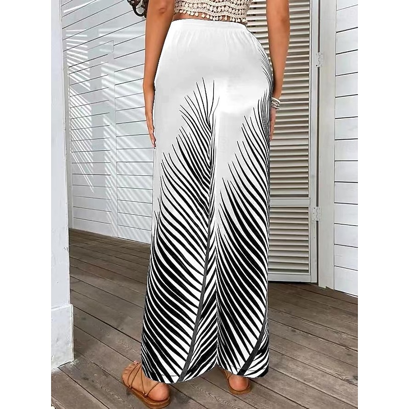Women's Wide Leg Pants Trousers Casual Daily Long Leaf Wide Leg Print Breathability Comfortable Inelastic Going out Weekend Black White Khaki Spring & Summer Regular Fit2