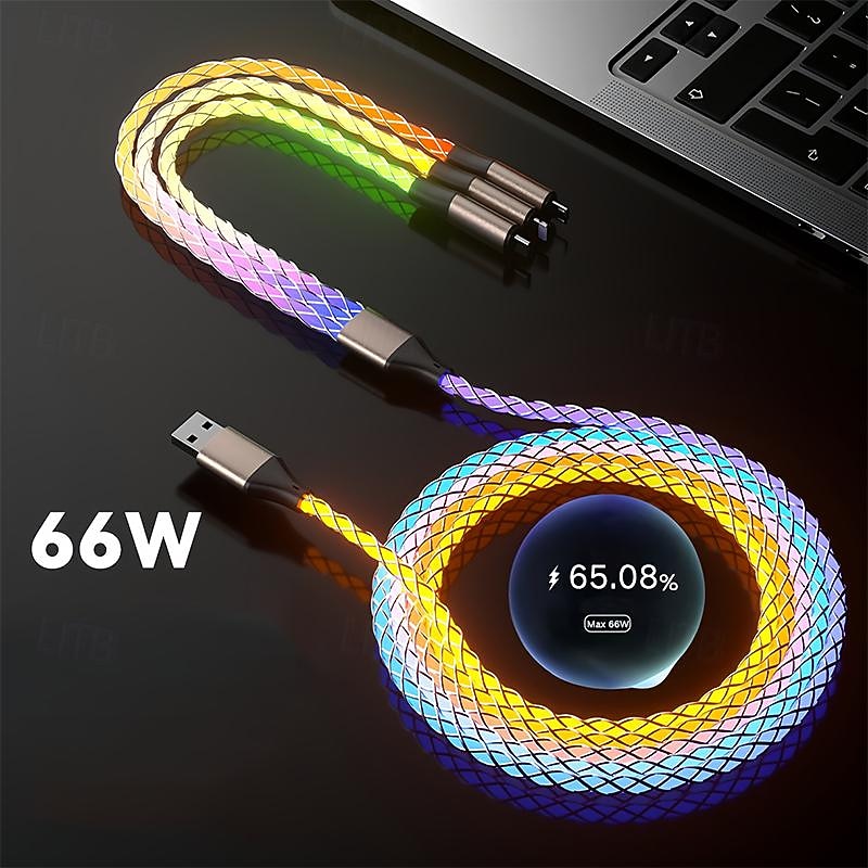 Multi Charging Cable 66W 3.9ft USB A to USB C USB C to USB C 2.1 A Charging Cable Fast Charging High Data Transfer Nylon Braided 3 in 1 Soft Touch For iPad Samsung Xiaomi Phone Accessory