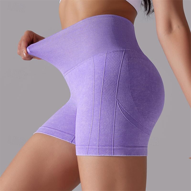 Women's Gym Shorts Yoga Shorts Workout Shorts High Waist Pilates Gym Workout Workout Shorts Solid Color Dark Grey Sky Blue Purple Sports Activewear Stretchy Slim2