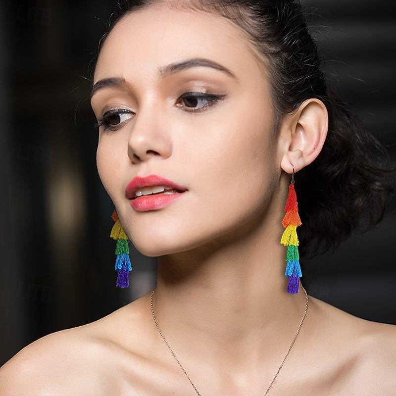 Rainbow Halloween Earrings LGBT LGBTQ Gay Lesbian Adults' Women's Masquerade Pride Parade Pride Month Easy Halloween Costumes Dress Up2