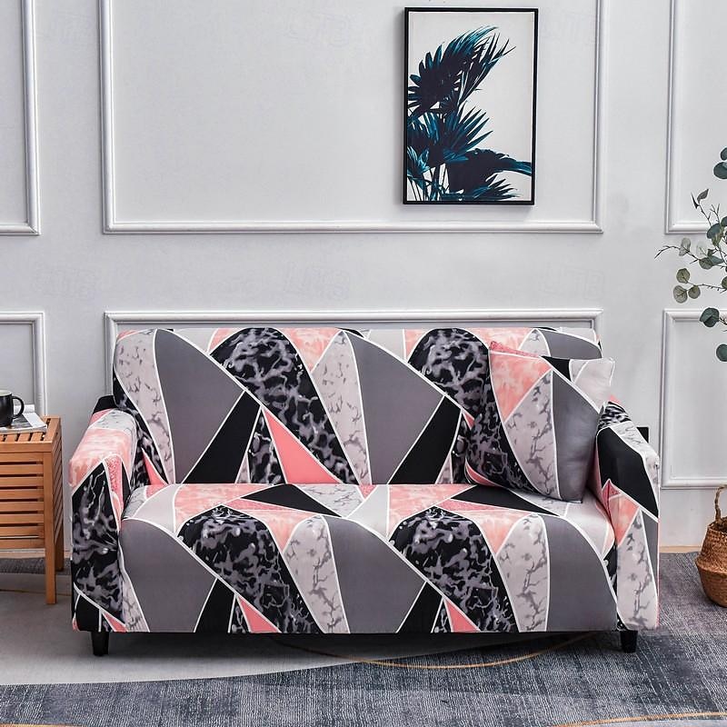 Sofa Cover Elastic Sofa Slipcover Geometric Floral Series Printed Pattern Furniture Protector L-Shaped for Bedroom Office Living Room Home Decor2