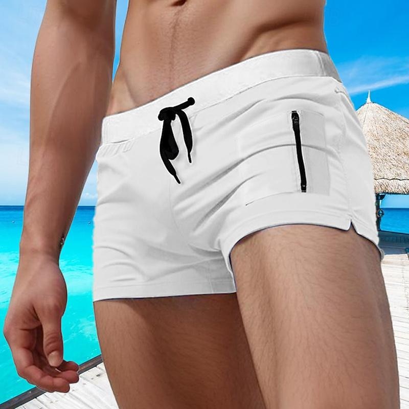Men's Board Shorts Swim Shorts Swim Trunks Drawstring Elastic Waist Plain Comfort Quick Dry Short Holiday Beach Weekend Fashion Casual Black White Micro-elastic