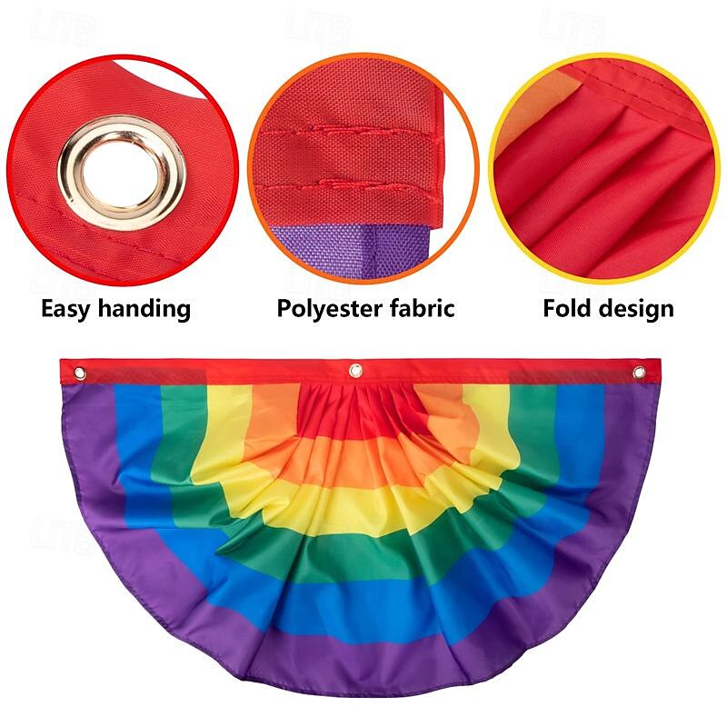 2PCS Rainbow Pride Bunting Flag  Rainbow Gay Pride Pleated Fan Flag Banner for Gay Pride LGBTQ Parades Celebration Outdoor Pride Yard Decorations3