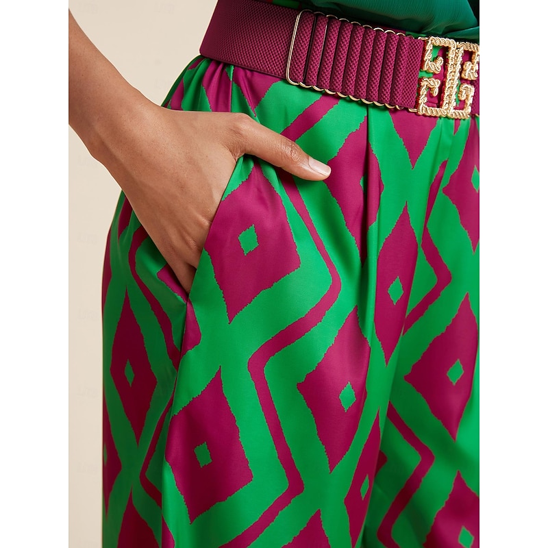 Women's Straight Long Satin Pocket Micro-elastic Pants Casual Daily Weekend Green Summer S M L2