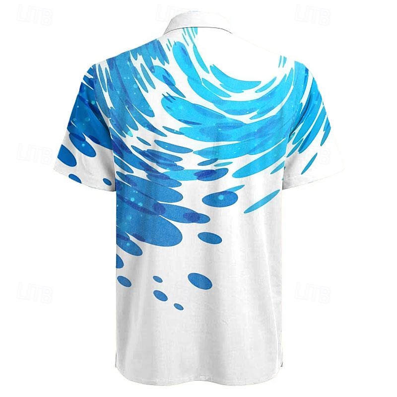 Men's Waves Ocean Button Up Shirt Short Sleeve Hawaiian Casual Resort Outdoor Casual Holiday Summer Spring Turndown Print White2