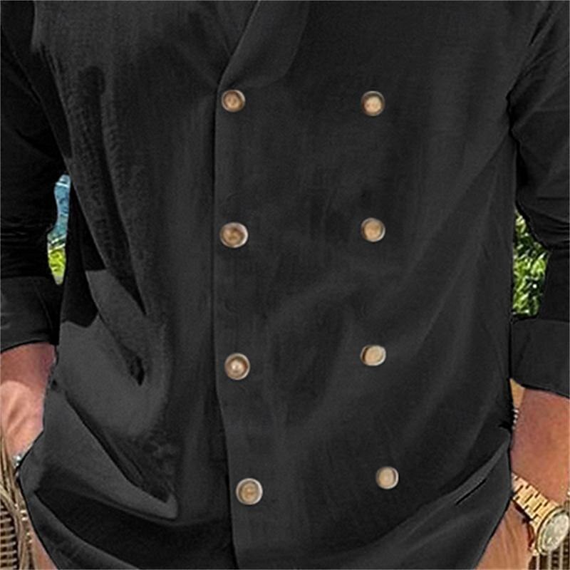 Men's Shirt Linen Shirt Popover Shirt Summer Shirt Beach Wear Button Up Shirt Plain Vacation Curise Black Blue Beige Long Sleeve Band Collar Spring & Summer Clothing Apparel4