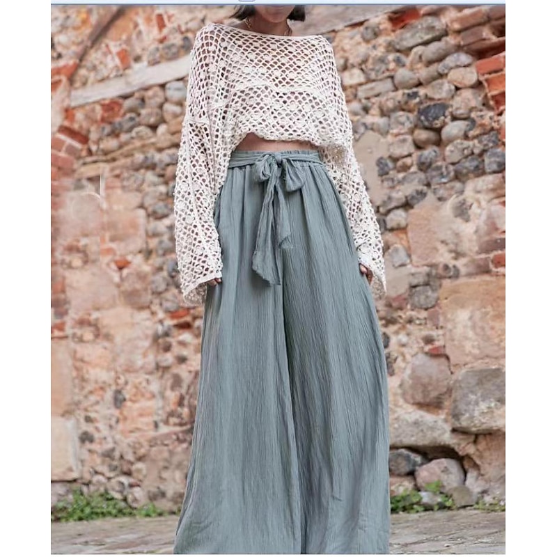 Women's EU / US Size Palazzo Pants Casual Daily Full Length High Rise Solid Colored Boot Leg Comfortable Inelastic Casual Going out Gray Green Camel Apricot Black All Seasons Regular Fit3