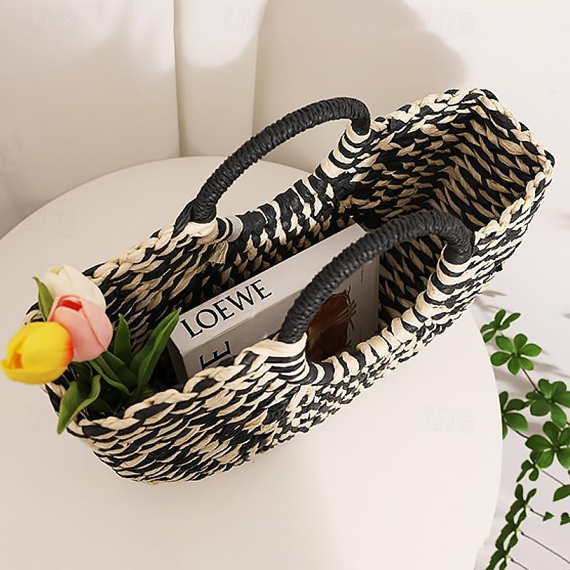 Boho Chic Woven Straw Handbag - Women's Natural Fiber Circle Beach Tote4