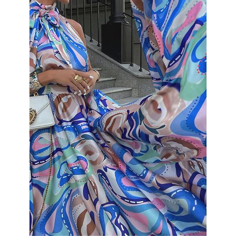 Women's Long Dress Maxi Dress Casual Dress Cocktail Dress Wedding Guest Dress Chiffon Dress Stylish Casual Vacation Daily Date Regular Fit Color Gradient Sleeveless Stand Collar Pink Blue Summer3