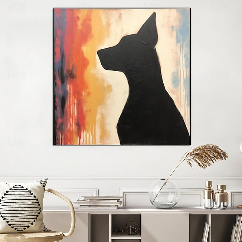 Hand painted Abstract Dog Silhouette oil painting hand painted Large Dog Painting Black And White dog Paintings On Canvas Fine Art Wall Decor oil painting for living room home decor4