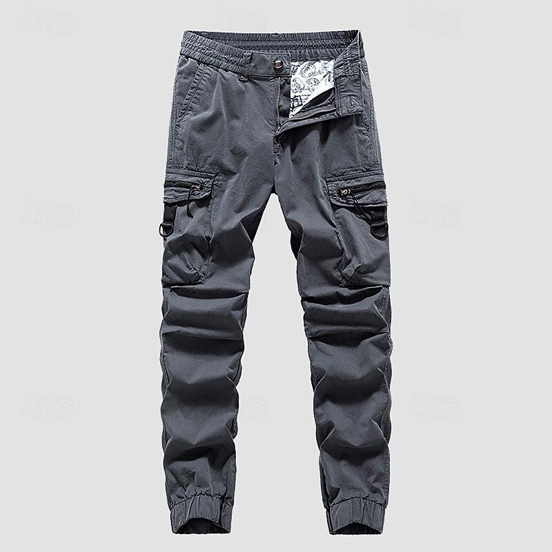 Men's Cargo Pants Cargo Trousers Hiking Pants Buttons Elastic Waist Multi Pocket Plain Wearable Outdoor Daily Camping & Hiking Fashion Classic Black Army Green3