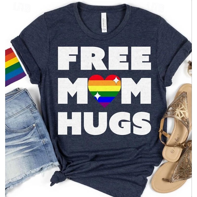 LGBT LGBTQ T-shirt Pride Shirts Rainbow Free Mom Hugs Lesbian Gay For Unisex Adults' Halloween Carnival Masquerade Hot Stamping Pride Parade Pride Month