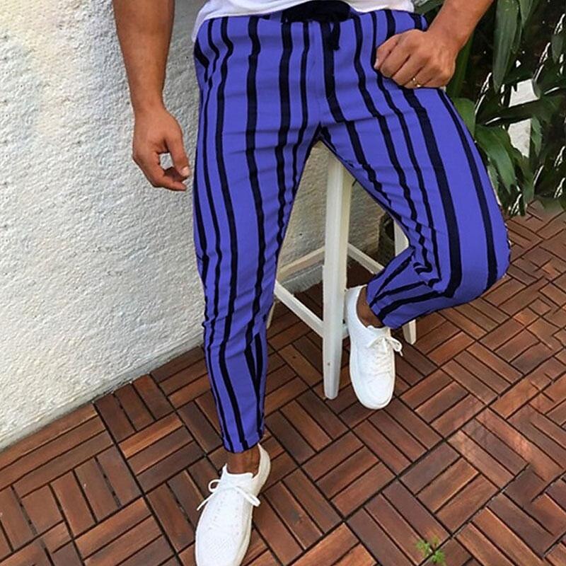 Men's Dress Pants Trousers Chinos Pocket Drawstring Elastic Waist Stripe Comfort Formal Party Work Fashion Classic Style White Yellow Micro-elastic