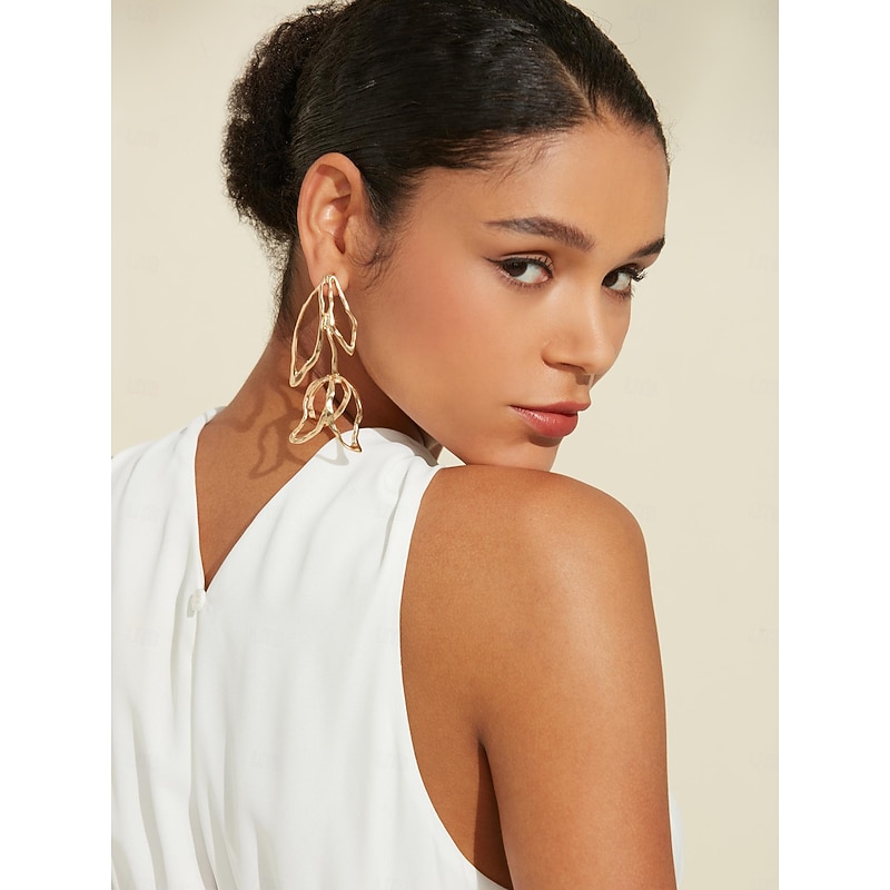 Tulip Flower Light-gold Alloy Stud Earrings2