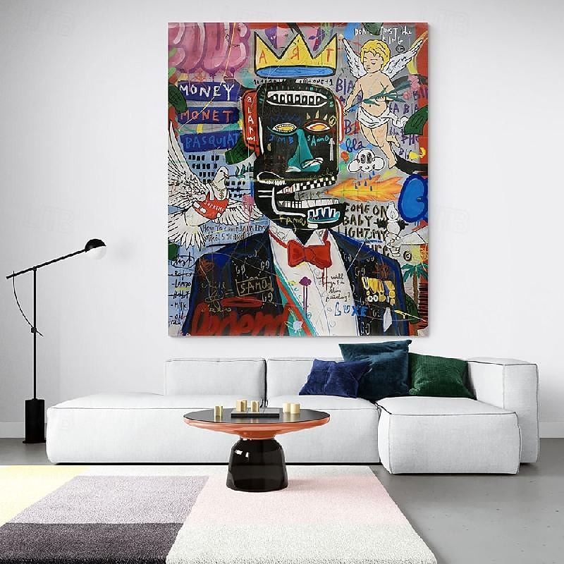 Graffiti art handmade King of street Basquia style Bright painting Large Graffiti Style Wall Art Pop Art Painting on Canvas pop art painting Graffiti artwork painting Ready to Hang Decor