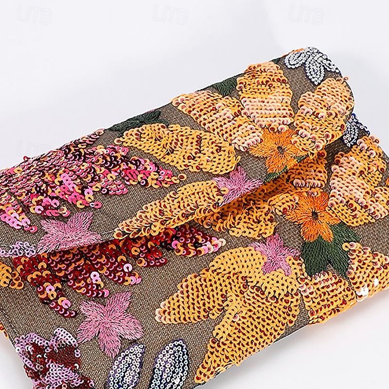 Women's Embroidered Floral Clutch - Handheld Evening Bag with Colorful Bead and Sequin Details4
