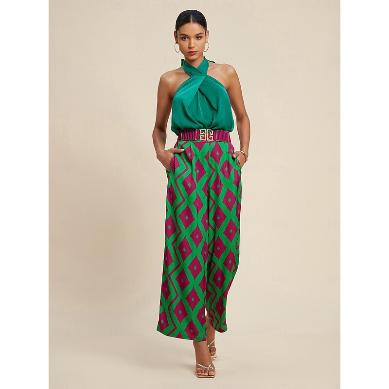 Women's Straight Long Satin Pocket Micro-elastic Pants Casual Daily Weekend Green Summer S M L4