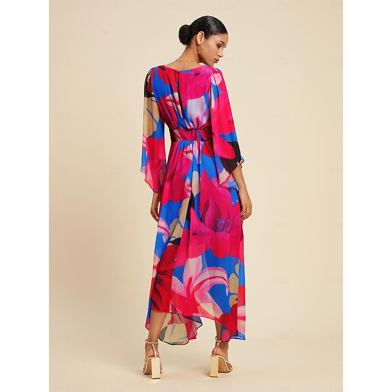 Chiffon Floral V Neck Maxi Dress2
