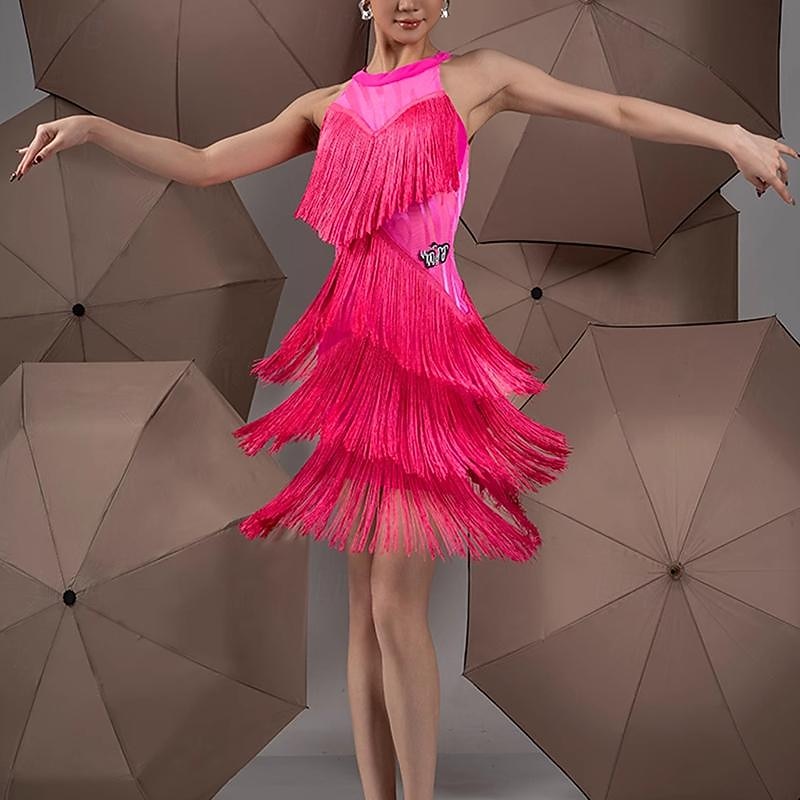 Latin Dance Exotic Dancewear Latin Salsa Dance Dress Tassel Women's Performance Daily Wear Sleeveless Chinlon3