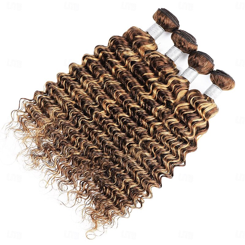 Ishow Highlight Deep Wave Bundles P4/27 Ombre Brown Human Hair Bundles 3/PCS Brazilian Remy Human Hair Extensions For Women3