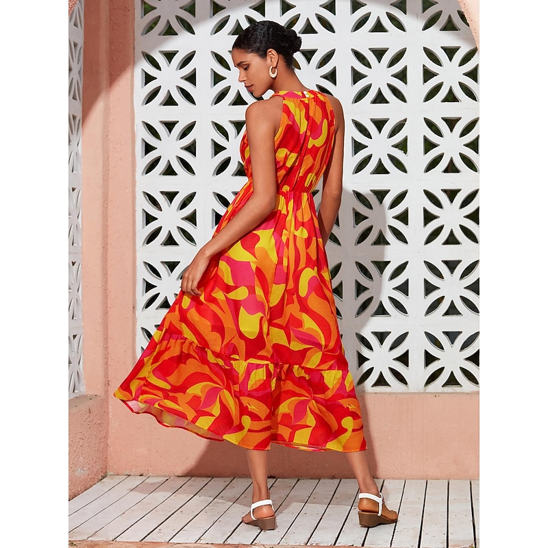 Abstract Print Halter Neck Maxi Dress4