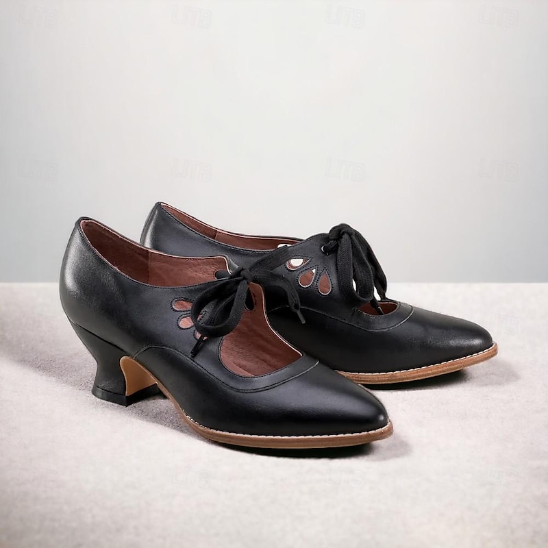 Women's Vintage Lace-Up Leather Heels - Elegant Cut-Out Oxford Shoes for Retro and Formal Occasions 2025 - $34.99