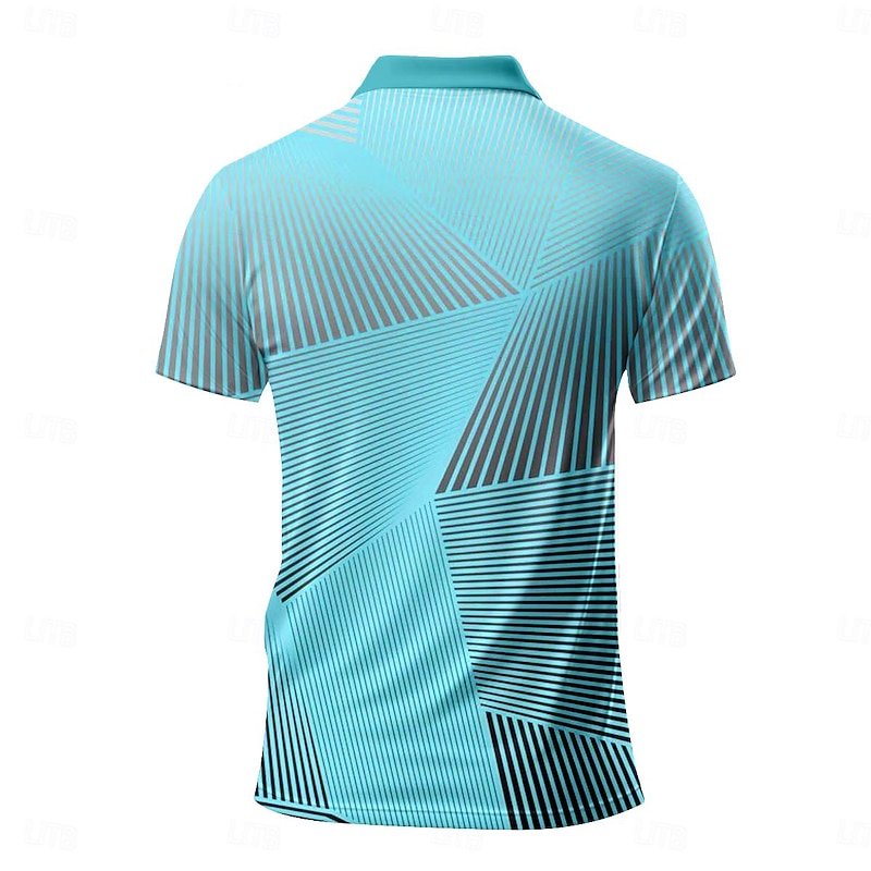 Men's Striped Polo Shirts Golf Shirt Short Sleeve Polo Shirts Collared Shirts Business Casual WorkWear Formal Wear Festival Wear Buttons 3D Print Spring & Summer Blue2