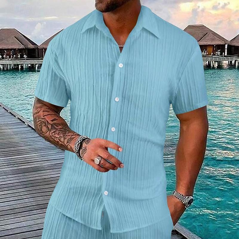Men's Shirt Summer Shirt Casual Shirt Beach Shirt Button Up Shirt Black Pink Navy Blue Light Blue Short Sleeve Plain Turndown Vacation Hawaiian Clothing Apparel Polyester Fashion Casual Comfortable