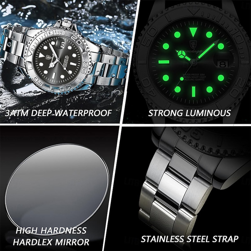 POEDAGAR Men Quartz Watch Outdoor Fashion Casual Wristwatch Luminous Calendar Waterproof Decoration Steel Watch3